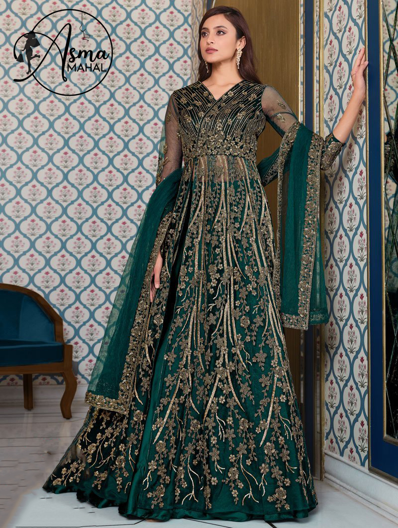 peacock green colour lehenga